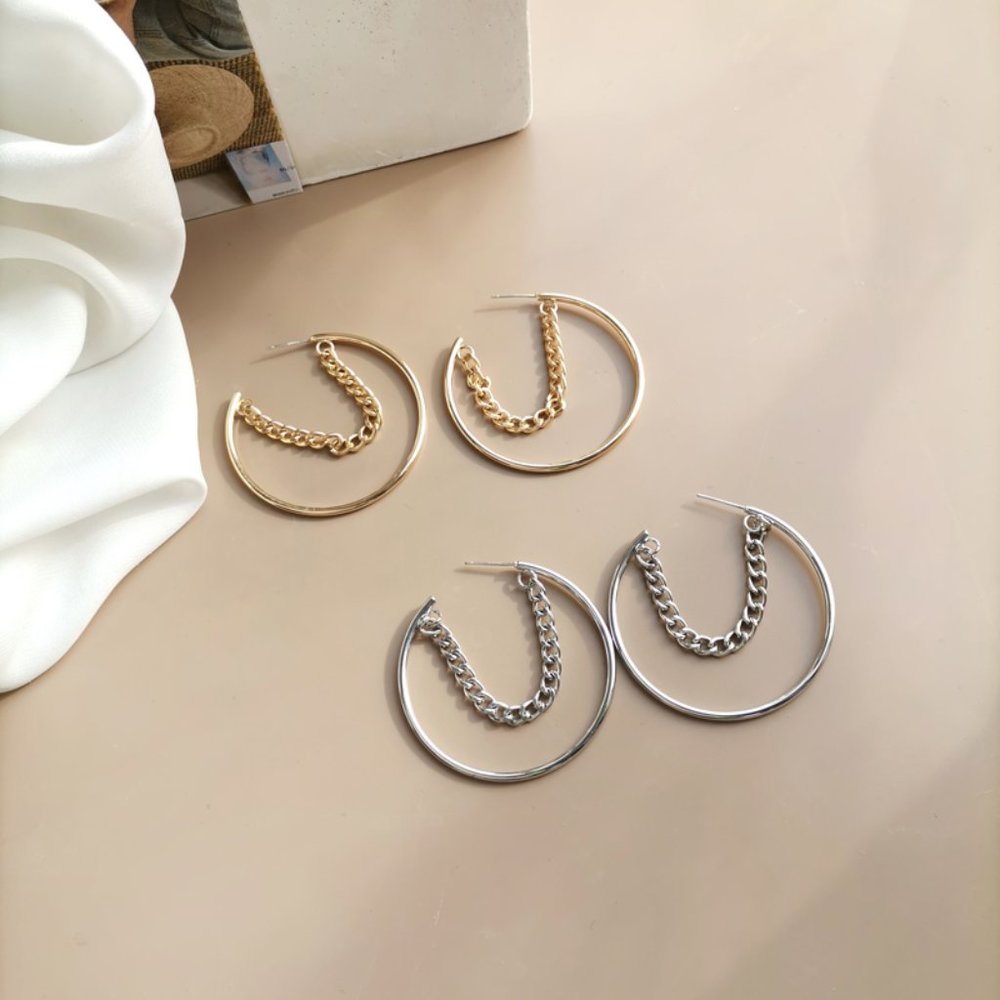 💙Minimalistic Chain Hoops Earrings - Picture 9 of 14